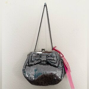 🩶 NWT betsey johnson mini pewter sequin bow purse